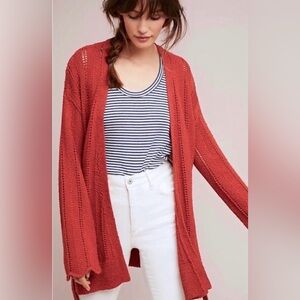 Meadow Rue Anthropologie Belted Cardigan Sweater in rusted Orange Size Small